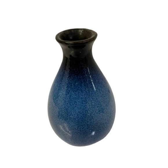 Handmade Blue Black Ombre Bud Vase Hand Thrown Pottery Glazed Ceramic Vase 5" - Picture 3 of 5